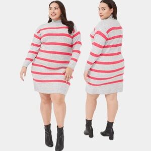 New Mock-Neck Striped Sweater Dress